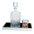 clear glass whiskey decanter set with glasses